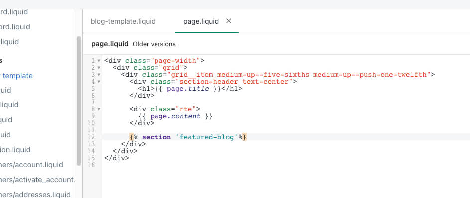Code of page template